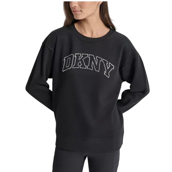 DKNY Women's Varsity Rhinestone-Logo Crewneck Fleece Sweatshirt NWT BLK SIZE XS - Picture 3 of 8